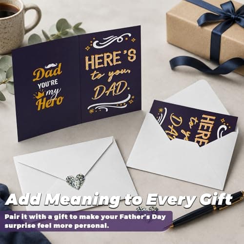 Oeyliz Fathers Day Card for Dad from Daughter Son Happy Fathers Day Gift from Wife Happy Father's Day Cards for Husband First Fathers Day Card with Envelopes and Stickers (Navy Blue) - Thumbnail 4