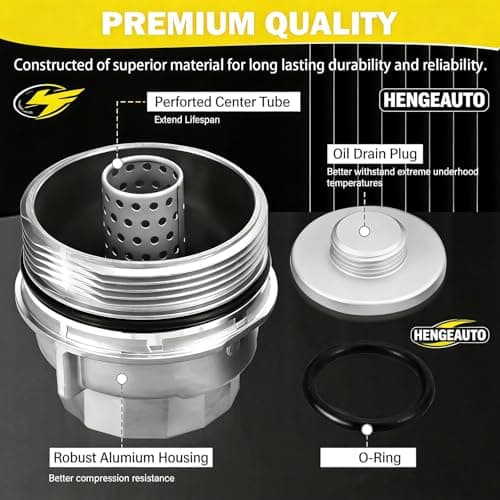 Aluminum Oil Filter Housing Cap Assembly 15620-31060 with Drain Plug 15643-31050 O-Ring Seal - Compatible with Toyota Camry RAV4 Highlander Tacoma 4Runner Lexus ES350 RX350, Replace 04152-YZZA1 Filter - Thumbnail 4