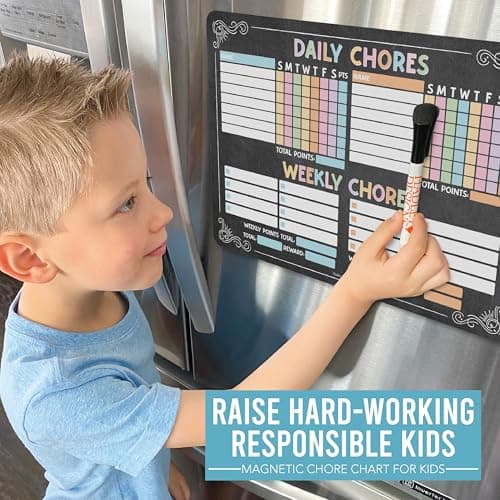 Hadley Designs Magnetic Chore Chart for Kids Multiple - Chores Board for Refrigerator, Dry Erase Task Chart for 2 Kids Daily Behavior, Family Weekly Planner for Teen and Adults, Chalkboard Chore Board - Thumbnail 2