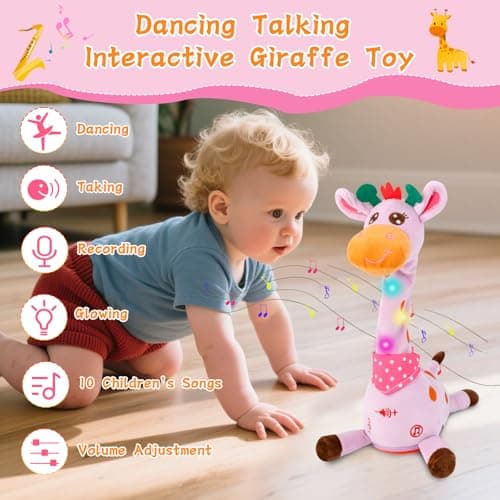 LLUKEME Dancing Talking Giraffe Toy, Stuffed Animal Baby Toy Repeating What You Say, Glowing Musical Electronic Giraffe Gifts for Toddlers 1-3 Years Old, Easter Gift for Kids (Purple Giraffe) - Thumbnail 4