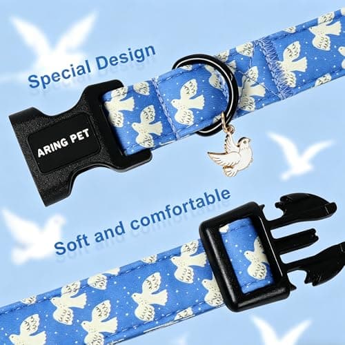 ARING PET Peace Dove Dog Collar, Cute Blue White Bird of Peace Pigeon Pet Collars for Puppy Small Medium Large Boy Girl Dogs-S, for Daily Outdoor Walking Training - Thumbnail 3