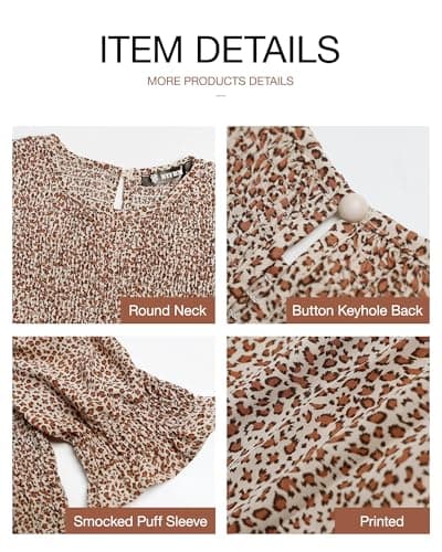 BTFBM Women Casual Summer Dresses 2025 Spring Crew Neck Ruffle Short Sleeve Floral Print Smocked Boho Flowy Maxi Dress(Dot Apricot Brown, X-Large) - Thumbnail 5