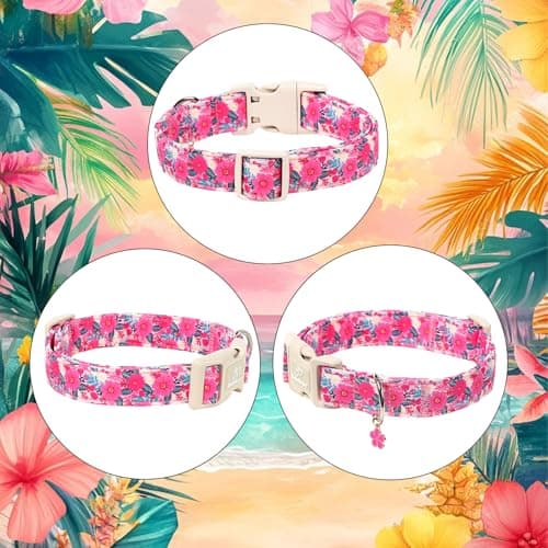 Babole Pet Summer Floral Dog Collar Girl Dog Collars for Giant Large Dogs - Lightweight Adjustable Hot Pink Boho Female Dogs Everyday Collar with Safety Buckel XL - Thumbnail 5