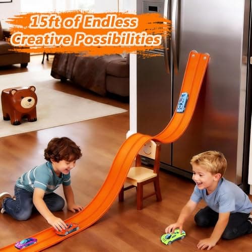 FALDAA Flexible Race Track for Kids 15ft with 6 Racecars, Slot Car Race Track Sets & Car Ramp Toy with 6 Suction Cups, Compatible with Hot Wheels for Ages 3+ - Thumbnail 3