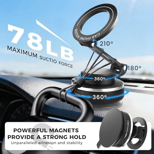 JOULPOUZA 360° Adjustable Car Phone Holder for Magsafe, Magnetic Vacuum Suction Cup Dashboard Cell Phone Mounts Car Mobile Stand for iPhone 17 Pro Max 16 15 14 & Android and Universal All Smartphones - Thumbnail 3