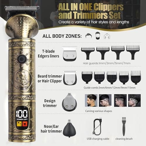 NuvaConx Trimmer Kit Professional Hair Clipper Zero Gapped T-Blade Electric Shaver Razor Nose Body Trimmer for Men Cordless Grooming Kit 4 in 1 - Thumbnail 2