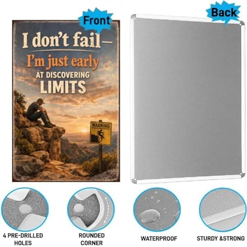 I Don’t Fail I’m Just Early At Discovering Limits Tin Sign Vintage Motivation Quote Metal Wall Decor Rustic Cliff Landscape Inspirational Art Plaque For Home Office Cabin Garage 8x12 Inch - Thumbnail 6