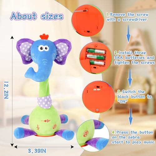 LUKETURE Dancing Talking Elephant Plush, Interactive Stuffed Animal Toy, Musical Plush with Record & Repeat, Sings 10 Songs, LED Lights - Thumbnail 5
