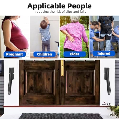 Hand Rails for Outdoor Steps Stair Railing Indoor Rail Metal Heavy Duty Non-Slip 1-3 Step Wall Mount Grab Bars U-Shape Safety Handle Garage Porch Courtyard Doorways 16 INCH Garden - Thumbnail 5