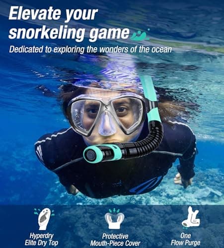Aegend Diving Dry Snorkel for Adult & Youth - Snorkeling Gear with Top Dry Valve, Perfect for Snorkeling, Freediving, Swimming and Scuba Diving - Thumbnail 6