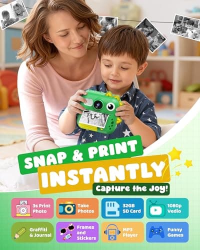KOKODI Kids Camera Instant Print, Toddler Cameras Christmas Birthday Gifts for Girls Age 3-12, Digital Video Instant Printable Camera for Kids,Toys for Ages 5-7 Girls (Green) - Thumbnail 2