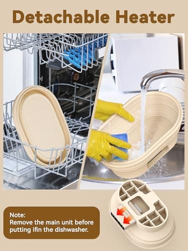 2L Heating Banneton Bread Proofing Basket, Upgrade Timer & 6 Temp Settings, Silicone Sourdough Bread Proofing Basket Set, Electric Thermostatic Banneton Basket with Display (Oval-A) - Thumbnail 5