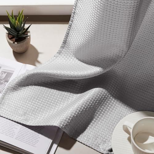 Home Queen Grey Waffle Bathroom Window Curtains, Short Water Repellent Rod Pocket for Small Kitchen Window, 36 W X 36 L Inch Each - Thumbnail 4
