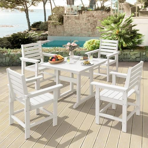 Homenjoy Patio Dining Chairs Set of 2, HDPS Weather Resistant Outdoor Chairs with Armrest, Heavy Duty 300LBS Support Patio Chairs for Backyard Deck Porch Balcony, White - Thumbnail 6