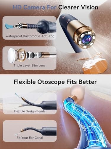Ear Wax Removal Tool Camera: ZERONDER I35R Ear Cleaner with Flexible Ear Camera Otoscope - Visual Ear Pick Tweezers Wax Remover - Ear Cleaning Kit for Family - Thumbnail 4