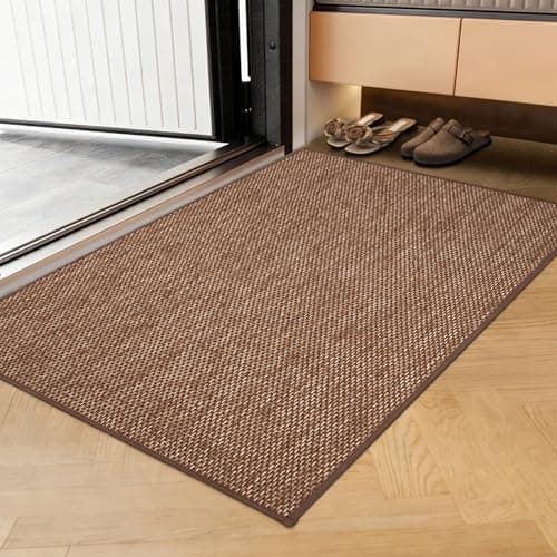 Indoor Door Mat 20"x32" - No Creases Entryway Mat, Low-Profile Dirt Trapper Front Door Mat for Inside Entrance, Non Slip Rubber Backing Inside Doormat for Entryway, Easy Clean Washable (Brown) - Image 1