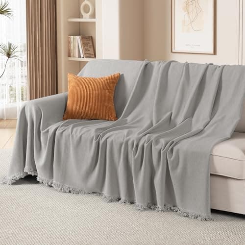 TAOCOCO Couch Cover, Couch Cover Blanket for Sofa, Thick Durable Throw for Sectional Couch, Washable Furniture Protector for Dogs Kids, Tassel Trim, 71''x118'' Light Gray - Image 1