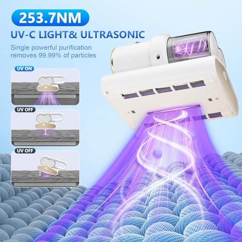 Cleera Mattress Vacuum Cleaner, 16KPa Suction, 14000RPM Tapping, 253.7nm UV-C Dual Optical Sensors, 400W Bed & Couch Vacuum, Dual Brushroll, Smart Dust Sensor, HEPA Filtration for Sofa Crib Carpet - Thumbnail 3
