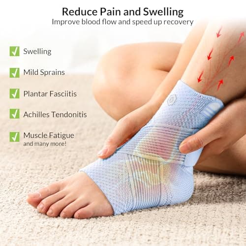 ZOELION Ankle Brace Compression Support with Removable Fishnet Strap, 3D Knit Plantar Fasciitis Relief Achilles Tendonitis Brace, Ankle Compression Sleeve for Pain Relief & Injury Healing, Blue/M - Thumbnail 2