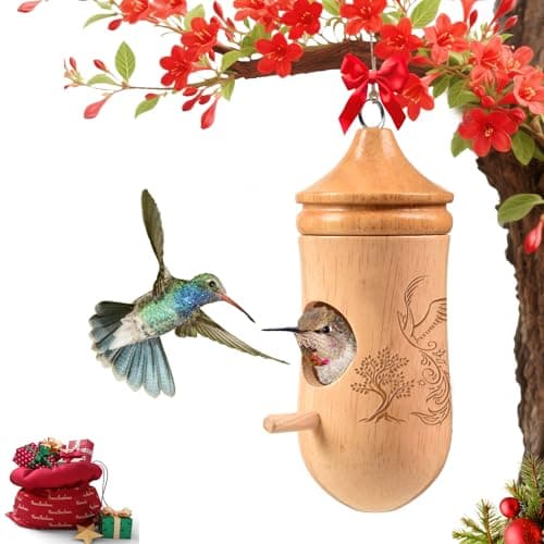 Hummingbird House, Solid Wood Hummingbird Houses for Outside-Exquisitely Handcrafted Birdhouse with Ribbon and String Hanging Kit, Durable Garden Decor, Perfect Gardening Gift(Style-E, 1 Pack) - Image 1
