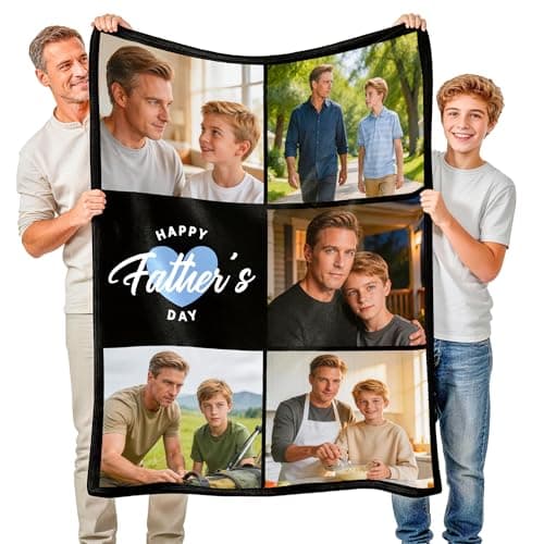 SwiftBay Fathers Day Personalized Dad Gifts, Custom Blanket with Picture, Fathers Day Birthday Photo Blanket, Customized Gifts Dad Papa Grandpa from Daughter Son and Wife Ships Next Day - Image 1