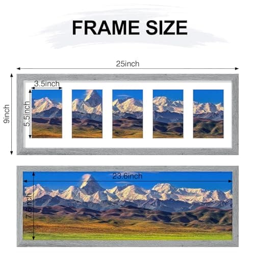 Vittanly 8x24 Collage Picture Frame, Displays 5Pcs 4x6 Pictures with Mat or 1Pcs 8x24 without Mat, Picture Frames Collage Wall Decor for Horizontal or Vertical Display, Grey, 1 Pack - Thumbnail 5