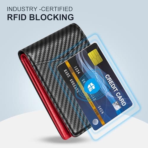 GSOIAX Premium Leather Wallet for Men-Handcrafted Vintage Bifold Wallet with 11 Card Slots,3 ID Windows & 2 Cash Pockets RFID Blocking wallet Gift ideas for Him(Carbon Black+Red) - Thumbnail 4