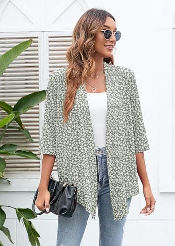 Heymoments Cardigan for Women Spots 3X-Large Draped Open-Front 3/4 Sleeve Lightweight Casual Soft Drape Summer Fall Kimonos Cardigans - Thumbnail 4