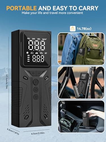 AIRSURE Tire Inflator Portable Air Compressor, High-Speed 150PSI Cordless Air Pump for Car Tires with Powerful Battery, Auto Shut-Off - Portable Tire Pump for Car, Bike, Motorcycle and Balls - Thumbnail 6