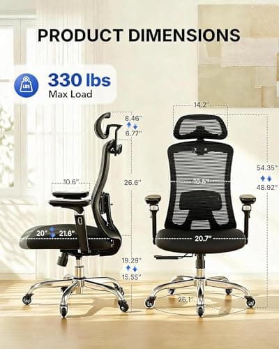 HUANUO Ergonomic Office Chair with 6D Armrest, Seat Depth Adjustment, Lumbar Support, Quiet Rubber Caster, High Back Mesh Gaming Chair with 3D Headrest, Big and Tall Desk Chair for Home Office, Black - Thumbnail 2