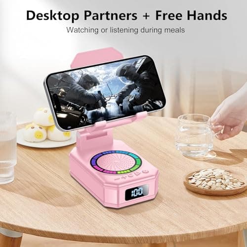 Gifts for Women, Phone Stand with Wireless Bluetooth Speaker and Anti-Slip Base, Gadgets for Anniversary Idea Gift, Phone Charger Stand with LED Lights, Kitchen Gadget Compatible with IOS Android - Thumbnail 5