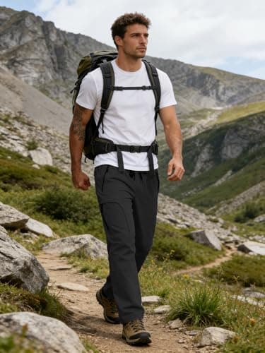 Mens Cargo Work Pants 5 Pockets Waterproof Lightweight Quick Dry Tactical Hiking Pants UPF 50+ Elastic Waist Drawstring Casual Athletic Workout Running Black XXL - Thumbnail 3