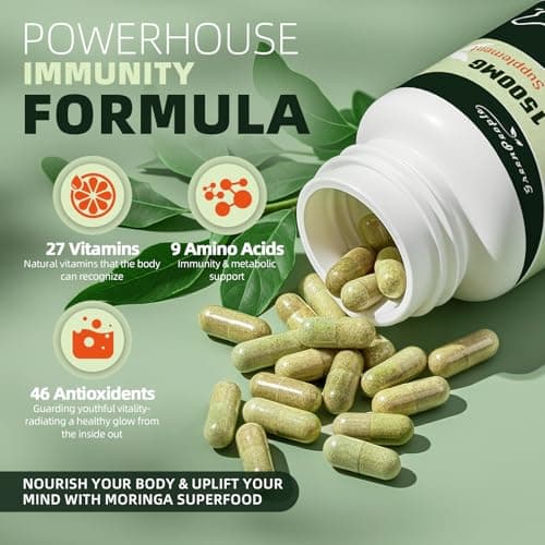 GREENPEOPLE Whole-Leaf Moringa Capsules 1500mg - High Potency 10:1 Moringa Oleifera Leaf Extract - Natural Green Superfood for Energy & Immune Support - Vegan, Non-GMO, Caffeine Free-180 Count-2 Pack - Thumbnail 6