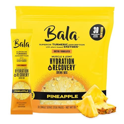 Bala Enzyme Hydration & Sugar-Free Drink Mix Packets - Turmeric, Bromelain, Papain, Immunity, Mobility - Pineapple, Zero Sugar Electrolytes Powder Packets, 0.25oz (30 Count) - Image 1