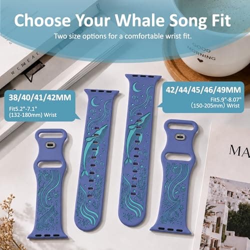 HATILP Whale Engraved Band Compatible with Apple Watch 38/40/41/42mm, Two-Layer Sculpted Ocean Design Soft Silicone Strap for Women, Series 11 10 SE Ultra 9 8 7 6 5 4 3 2 1 - Thumbnail 5