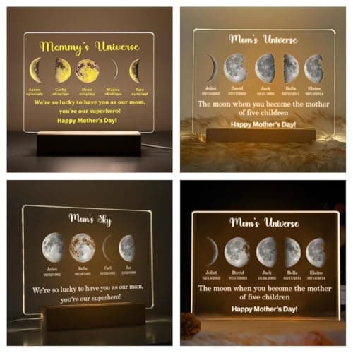 CraffBase Moms Sky Led Light Frame Glass Plaque LED Picture Frame Custom Mommy's Universe Light Plaque Mothers Day Moon Phase Gifts for Mom Grandma Christmas - Thumbnail 5