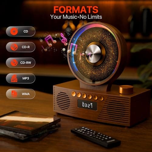 Retro Portable CD Player for Home Decor, CD Player with Speakers, Bluetooth/Battery/Remote, Desktop Vintage CD Players for Kids to Seniors, Combo with Radio/USB Driver/Stereo Sound/AUX/Timer - Thumbnail 3