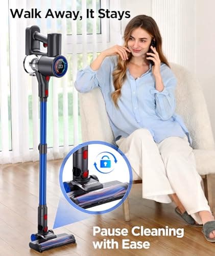 Slivamo S10 Cordless Vacuum Cleaner, 40KPA/500W/45Mins, LED Display, 8-in-1 Lightweight Stick Vacuum Cleaners for Home with Green LED Light, 6-Stages Filtration, Self-Standing Design, Blue - Thumbnail 6
