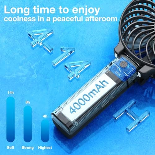 VersionTECH. Portable Handheld Fan, Powerful+Durable+4000mAh+180° Foldable, Mini Table Fans with USB Rechargeable Battery Operated Cooling Accessories for Personal Use, Travel, Office Black - Thumbnail 4