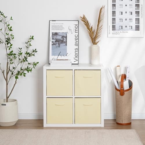 StorageWorks Beige Storage Cubes, 13x13 Storage Cube Bins with Handle, Cube Storage Organizer Bins for Shelves and Closet, Collapsible Storage Bins, 4-Pack - Thumbnail 4