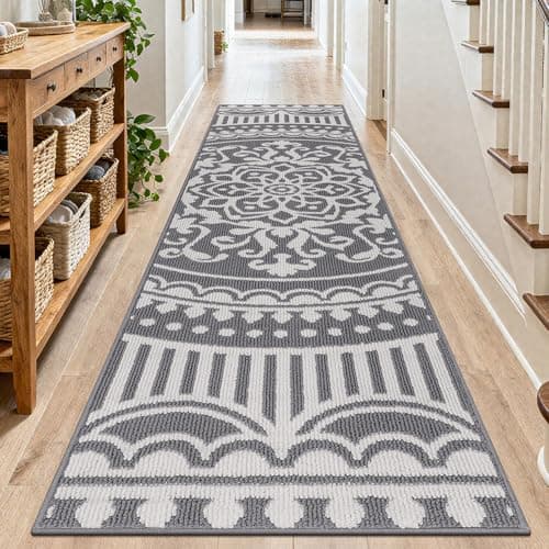 U'Artlines 2 x 8 ft Hallway Runner Rug, Washable Non Slip Kitchen Laundry Rug with Rubber Backing, Low Pile Carpet for Entryway Bedroom Living Room Farmhouse Floor Mat(Grey)