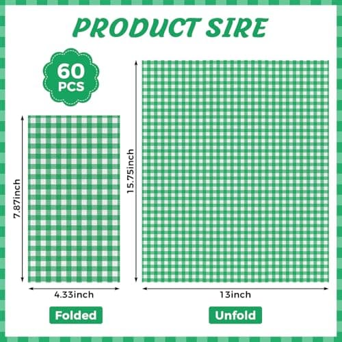 NatNarr 60 Pcs Green Gingham Napkins, 2 Ply Masters Golf Napkins Green and White Plaid Bathroom Napkins Guest Disposable Checkered for Masters Golf Party Decorations, Birthday, Picnic - Thumbnail 3
