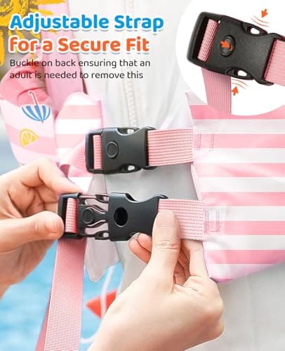 HeySplash Swim Vest for Kids, Toddler Pool Floaties Fit 33-66 Lbs, Children Swimming Vest with Adjustable Strap, Swim Jacket Water Wing Arm Float, Puddle Beach Boat Jumper Boy, White Pink Flamingo - Thumbnail 4