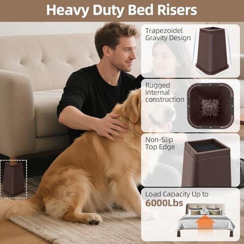 MCXYEM Bed Risers Heavy Duty, Adjustable Furniture Risers 8 inch, Non Slip Lift Supports for Beds/Couches/Sofas, Durable Square Design with Creates Storage Space (Brown 9 Pack, 8 Inch) - Thumbnail 6