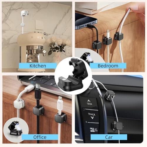 10 Pack Magnetic Cable Clips,Adjustable and Convenient Cable Management,Wire Holder Organizer,Conceal or Arrange Phone USB Charger Cables for Home,Office,Car,Desk,or Nightstand. (White) - Thumbnail 2