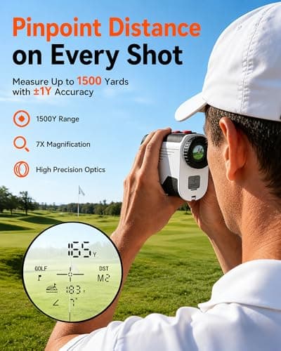 Golf Rangefinder with Slope, 1500 Yards Laser Range Finder with Flag Lock Vibration, 7X Magnification, Rechargeable Golf Rangefinder with Magnetic Mount, Fast Accurate Distance for Golf & Hunting - Thumbnail 2