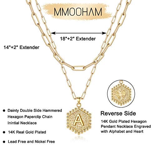 M MOOHAM 14K-Gold-Plated Initial Necklaces for Women Gifts - Initial Necklaces for Women Letter A Necklace Layered Necklace for Womens Jewelry - Thumbnail 6