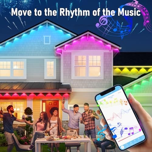 MUCCCUTE Permanent Outdoor Lights for Holidays Valentines 150ft RGB House Light w/App & Remote Control Smart Rainbow LED IP67 Waterproof for New Year Christmas Roof Eaves Garden Décor All Year Around - Thumbnail 4