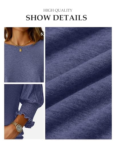 NORACORA Blouses for Women Dressy Casual 3/4 Length Sleeve Womens Tops Smocked Cuffs Trendy Summer Spring Fall Casual Shirts Navy Blue XS - Thumbnail 6