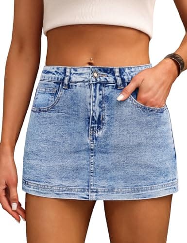 BISUAL Denim Skort for Women High Waist Mini Denim Skirt Casual Stretch Jean Skirts for Women Denim with Pockets - Image 1